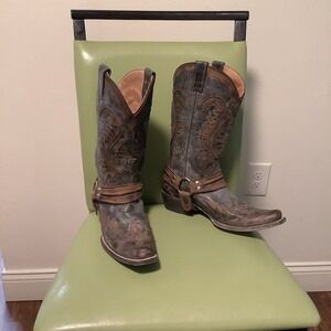 Stetson Handmade Leather Western Cowboy Boots Mens Size 10 D Square Toe Harness